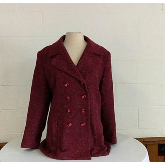 Vintage 80s Paul Levy 100% Wool Tweed Blazer Jacket M Red Double Breasted DR - Picture 9 of 9